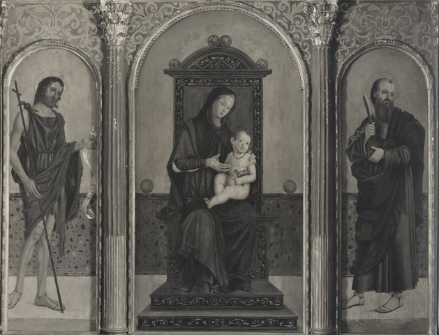 Sansoni, Mario — Mazzola Filippo - sec. XV/ XVI - Madonna con Bambino in trono; San Giovanni Battista; San Bartolomeo — insieme